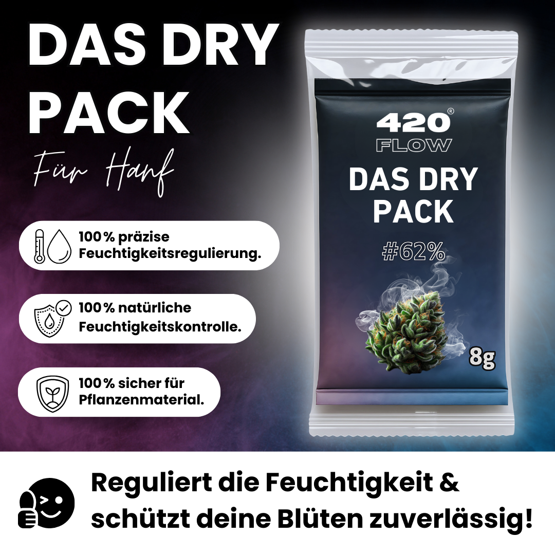 420Flow Dry Pack 8g für Hanf: 62% Luftfeuchtigkeit, schützt zuverlässig Blüten mit präziser, natürlicher Feuchtigkeitskontrolle