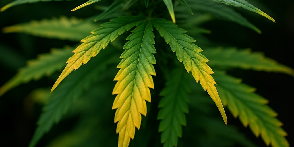 Cannabispflanze mit gelben Blattspitzen