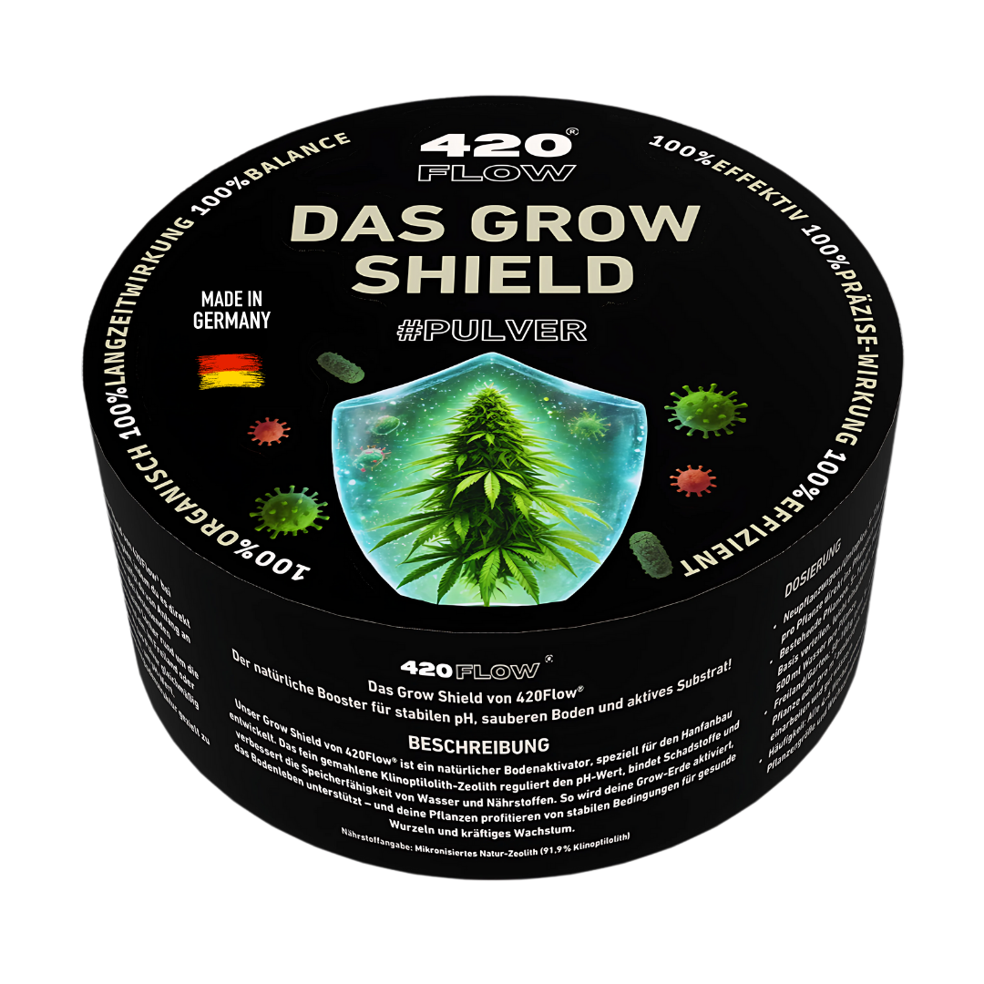 420Flow Grow Shield Zeolith Pulver als natürlicher pH- und Bodenaktivator für Cannabis Pflanzen