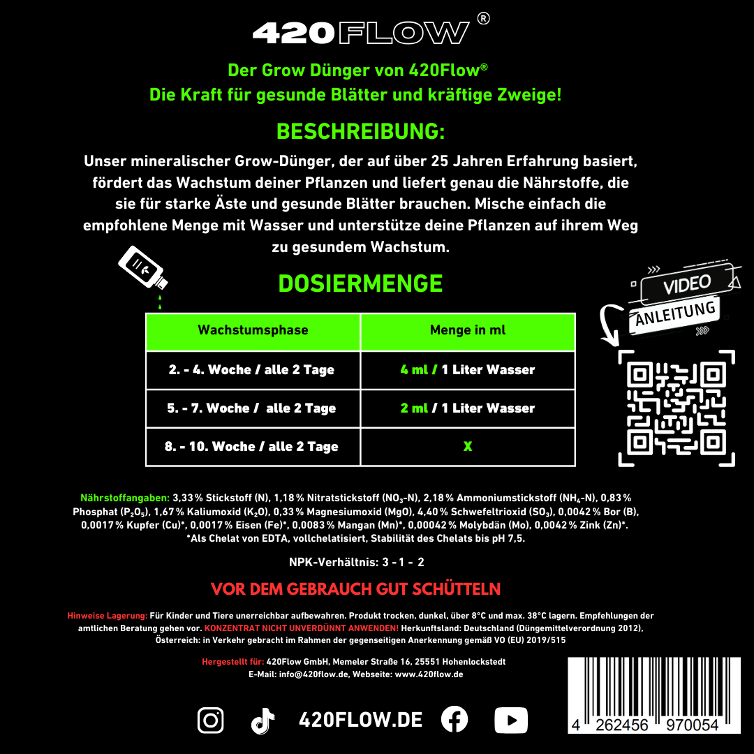 Dosierungstabelle und Anwendung für 420Flow Grow Dünger – optimale Nährstoffversorgung für starke Äste und gesunde Blätter