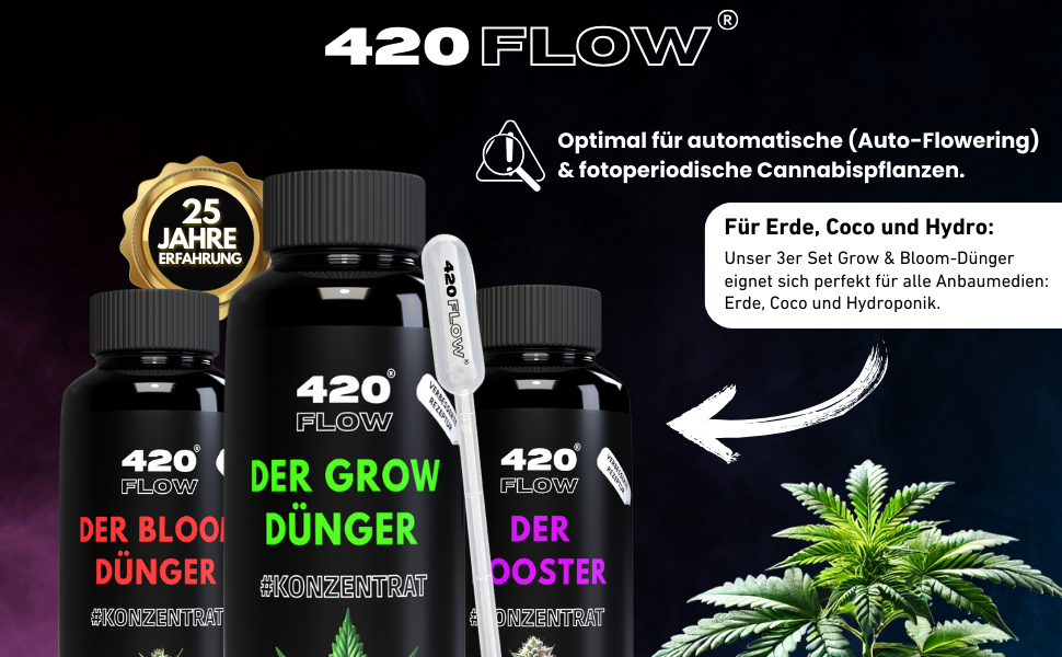420flow Düngerset für automatische & fotoperiodische Cannabispflanzen – geeignet für Erde, Coco & Hydroponik