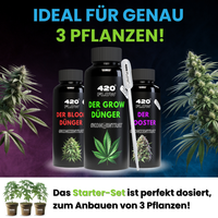 420flow Starter-Set mit Cannabis-Dünger, ideal dosiert für den Anbau von exakt 3 Pflanzen