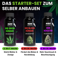 420flow Starter-Set mit Grow-, Bloom- und Booster-Dünger zur Pflanzenpflege von Woche 2 bis 10